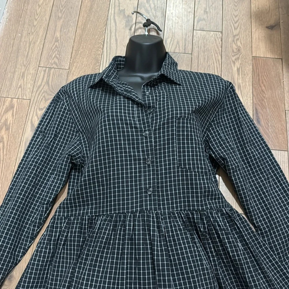 Plaid Black/White Long Sleeve button down oversize dress XS. Normcore aesthetic. - Picture 2 of 7